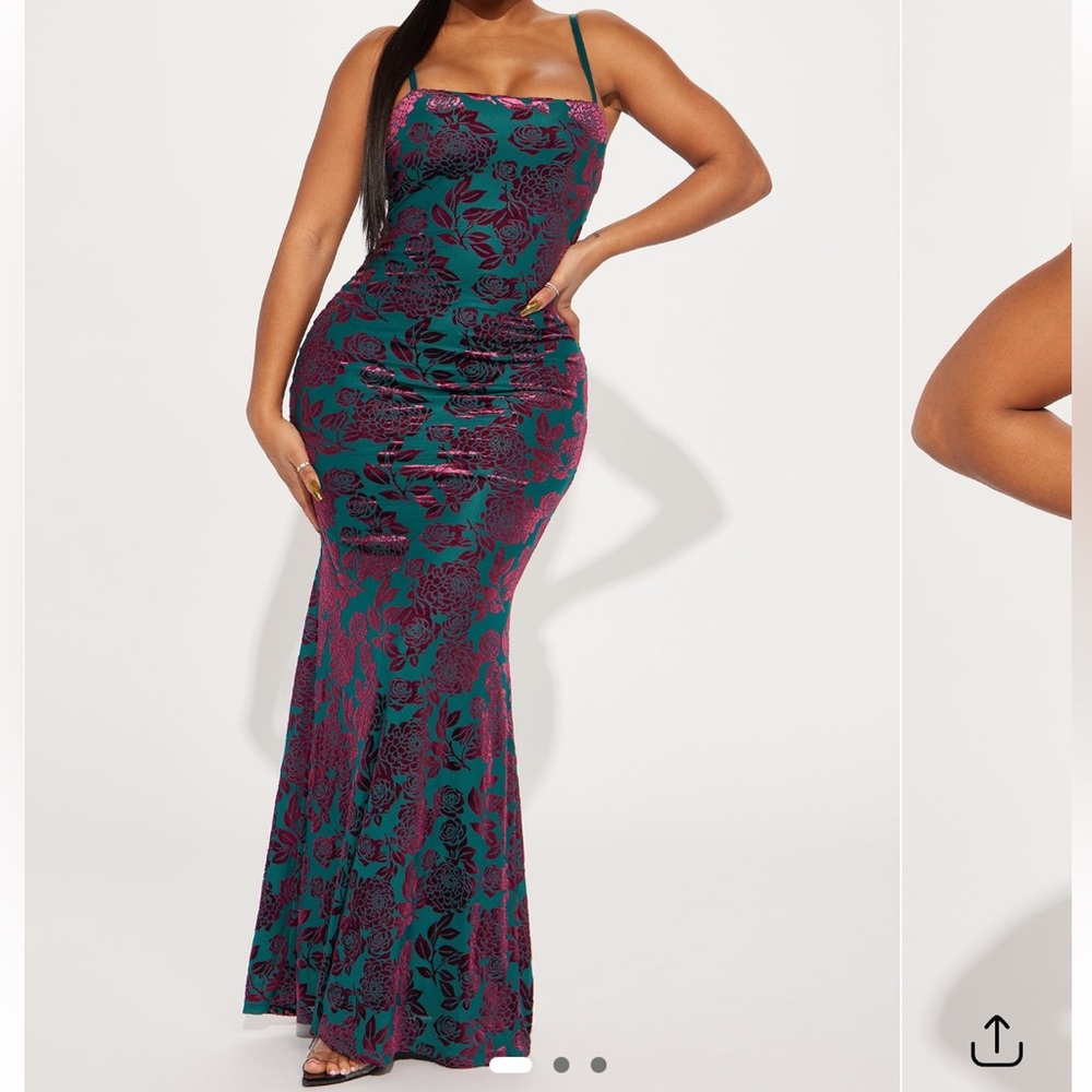 Fashion Nova Open Back Maxi Dress Teal Purple Floral M NWOT